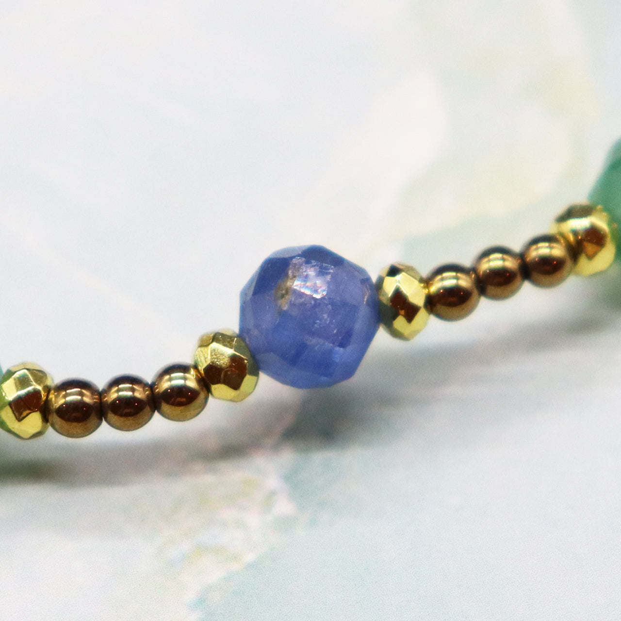 【Longing for Jaipur】水紋天珠×グリーンアベンチュリン×ブラックシェル ブレスレット