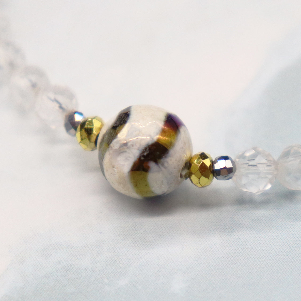 【Green Light Sunshine】水紋天珠×ペリドット×オニキス×水晶 ブレスレット