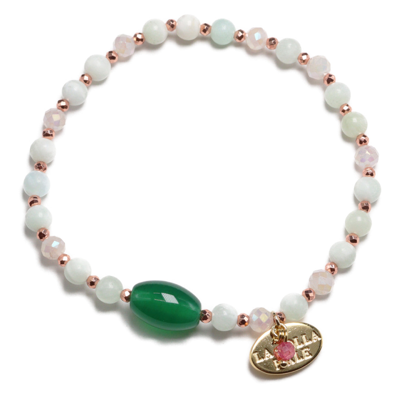 【Blooming Pink Roses】フラッシュローズクォーツ×グリーンアゲート×アラゴナイト ブレスレット