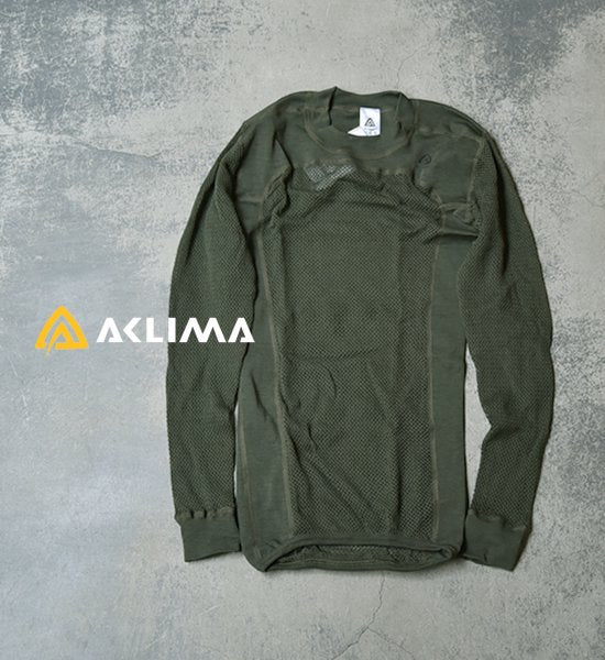 【ACLIMA】アクリマ men's Wool Net Crew Neck "Olive Night"