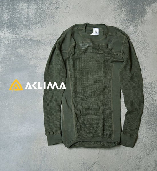 【ACLIMA】アクリマ men's Wool Net Crew Neck "Olive Night"