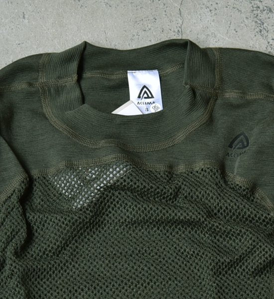 【ACLIMA】アクリマ men's Wool Net Crew Neck "Olive Night"