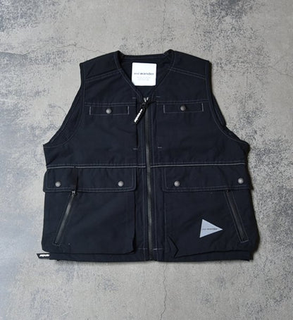 ★40%off【and wander】アンドワンダー men's laser hole nylon taffeta vest "Charcoal"