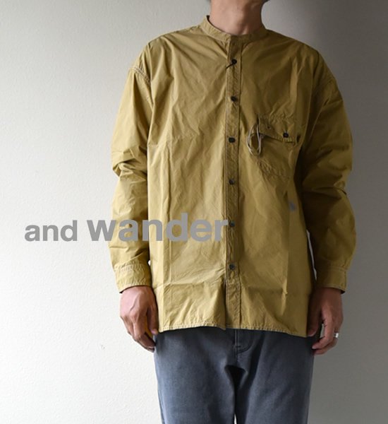 ★30%off 【and wander】アンドワンダー men's CORDURA typewriter band collar shirt "2Color”