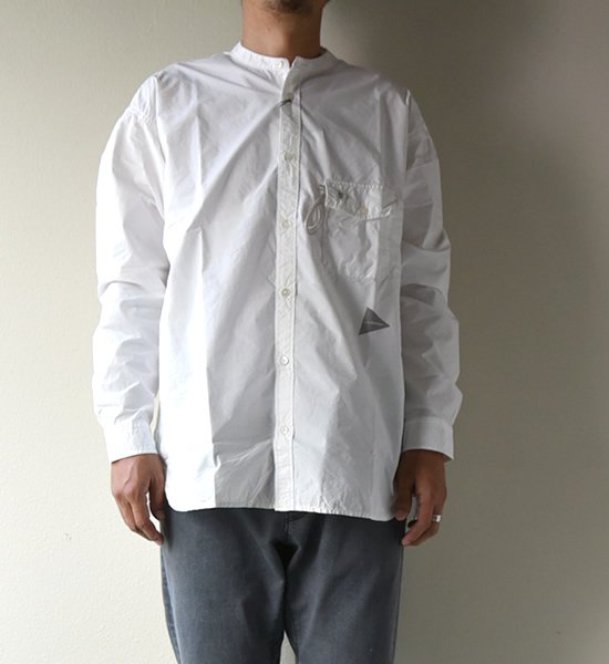 ★30%off 【and wander】アンドワンダー men's CORDURA typewriter band collar shirt "2Color”