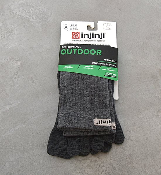 【injinji】インジンジ Outdoor Midweight Crew NuWool "Charcoal" ※ネコポス可