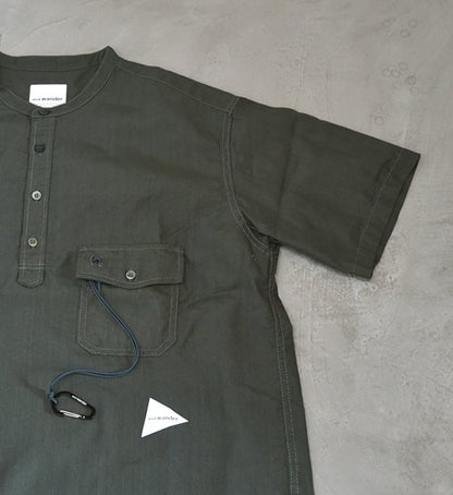 ★30%off 【and wander】アンドワンダー men's dry linen short sleeve shirt "2Color"