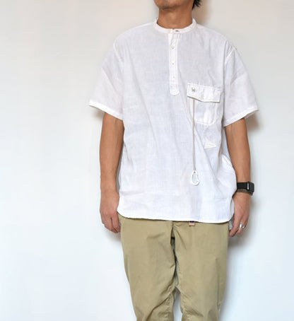 ★30%off 【and wander】アンドワンダー men's dry linen short sleeve shirt "2Color"