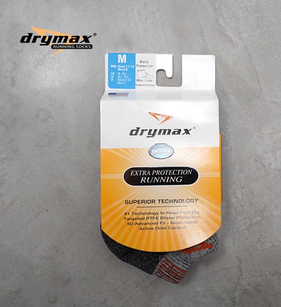 【drymax】ドライマックス Extra Protection Running Mini Crew "Heathered Gray×Graphite×Orange" ※ネコポス可