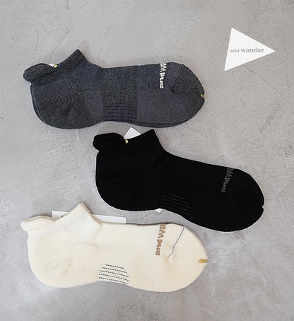 【and wander】アンドワンダー wool short socks "3Color" ※ネコポス可