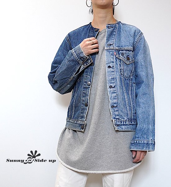 【Sunny side up】サニーサイドアップ women'ｓ 2 For 1 No Collar Denim Jacket "Blue"