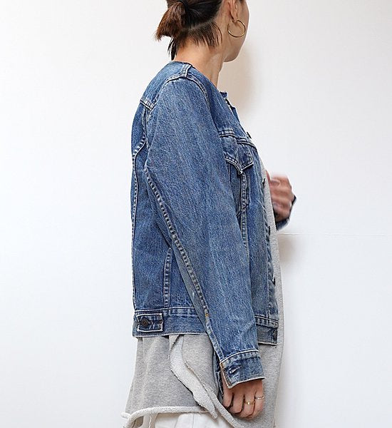 【Sunny side up】サニーサイドアップ women'ｓ 2 For 1 No Collar Denim Jacket "Blue"