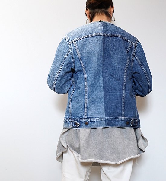 【Sunny side up】サニーサイドアップ women'ｓ 2 For 1 No Collar Denim Jacket "Blue"