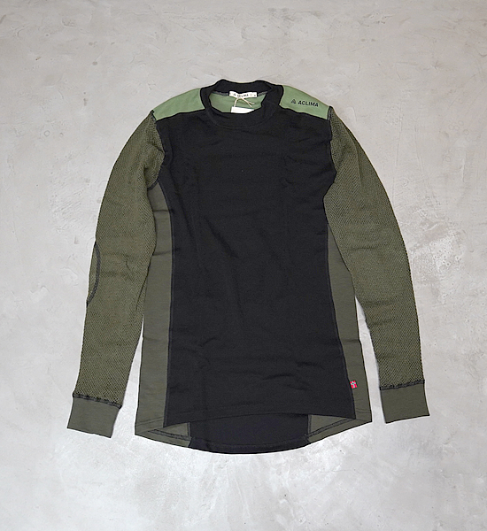 【ACLIMA】アクリマ men's Woolnet Hybrid Crew Neck "Jet Black×Olive Night×Dill"