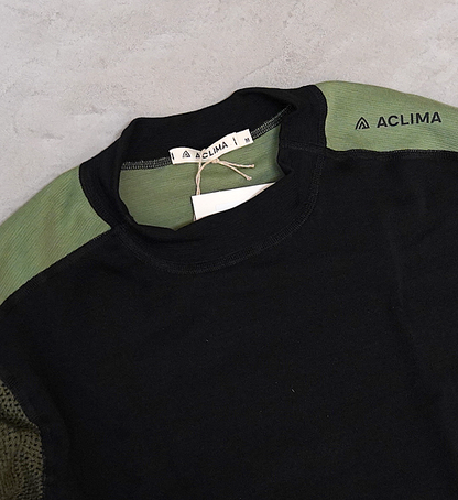 【ACLIMA】アクリマ men's Woolnet Hybrid Crew Neck "Jet Black×Olive Night×Dill"