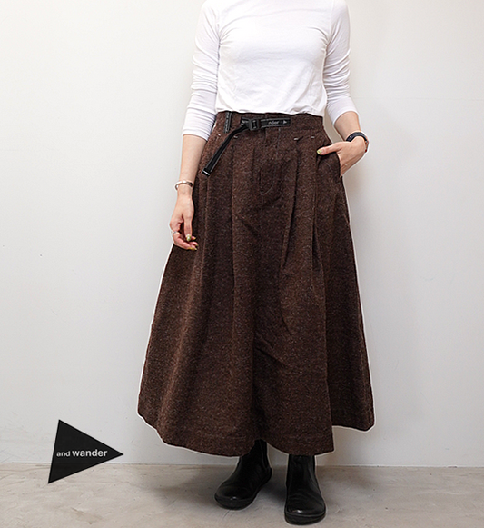 ★30%off 【and wander】アンドワンダー women's wool twill skirt "2Color"