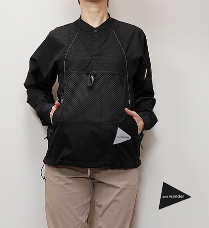 【and wander】アンドワンダー women's breath rip pullover jacket "Black"