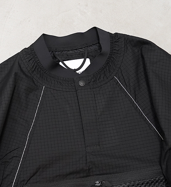 【and wander】アンドワンダー men's breath rip pullover jacket "Black"