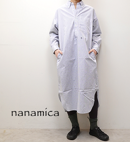 【nanamica】ナナミカ women's Button Down Stripe Wind Shirt Dress "Navy"