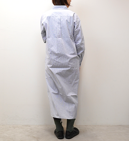 【nanamica】ナナミカ women's Button Down Stripe Wind Shirt Dress "Navy"