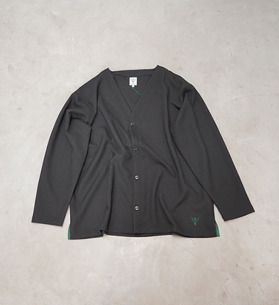 【South2 West8】サウスツーウエストエイト S.S. V Neck Cardigan-Poly Oxford "Black"