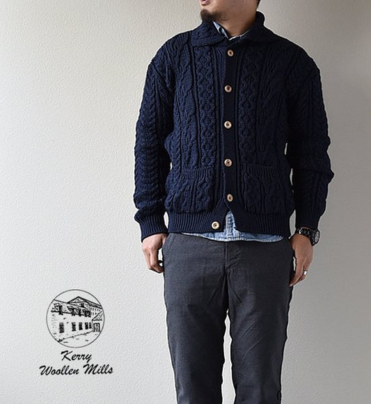 【Kerry Woollen Mills】 ケリーウーレンミルズ Aran Collar Cardigan "2Color"