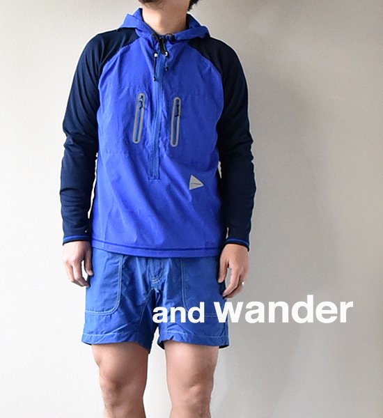 ★40%off【and wander】 アンドワンダー men's tech hoodie ”Blue”