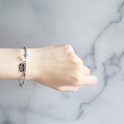 【Lovely Zoo】マザーオブパール×ブルーアベンチュリン×シルバーヘマタイト ブレスレット