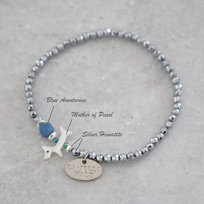 【Lovely Zoo】マザーオブパール×ブルーアベンチュリン×シルバーヘマタイト ブレスレット