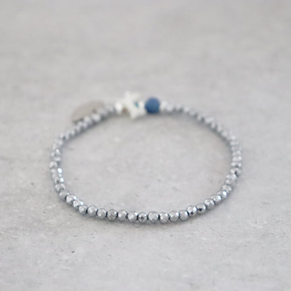 【Lovely Zoo】マザーオブパール×ブルーアベンチュリン×シルバーヘマタイト ブレスレット