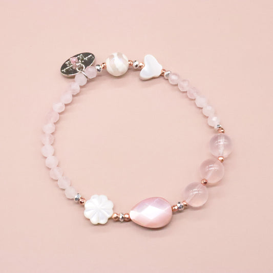 【Pink! Pink! Pink!】水紋天珠×ローズクォーツ×ピンクシェル×マザーオブパール ブレスレット