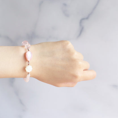 【Pink! Pink! Pink!】水紋天珠×ローズクォーツ×ピンクシェル×マザーオブパール ブレスレット
