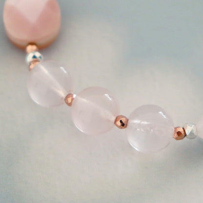 【Pink! Pink! Pink!】水紋天珠×ローズクォーツ×ピンクシェル×マザーオブパール ブレスレット