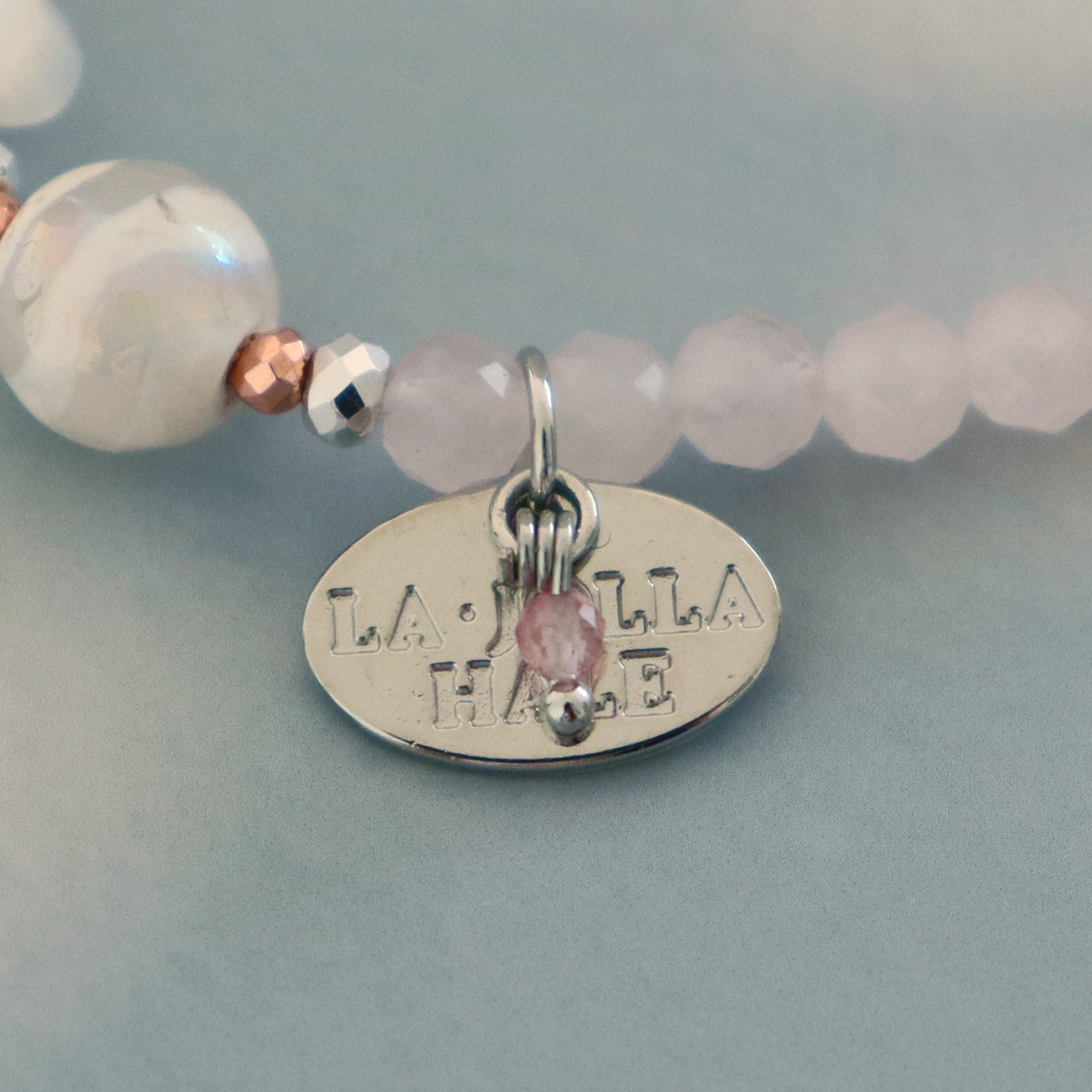 【Pink! Pink! Pink!】水紋天珠×ローズクォーツ×ピンクシェル×マザーオブパール ブレスレット