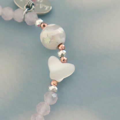 【Pink! Pink! Pink!】水紋天珠×ローズクォーツ×ピンクシェル×マザーオブパール ブレスレット