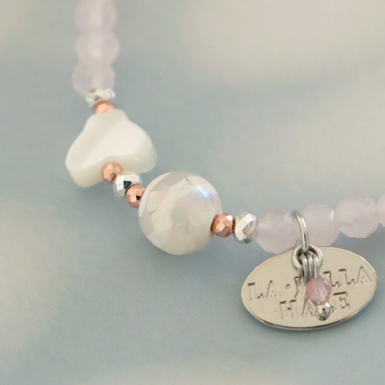 【Pink! Pink! Pink!】水紋天珠×ローズクォーツ×ピンクシェル×マザーオブパール ブレスレット