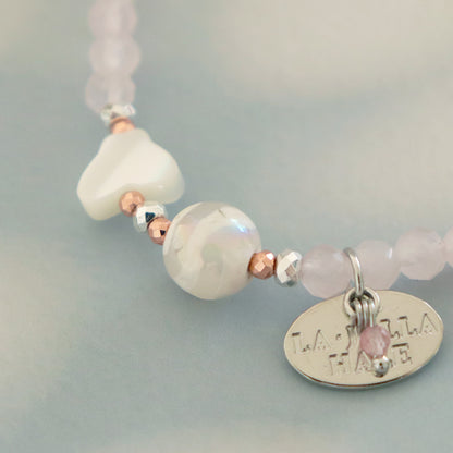 【Pink! Pink! Pink!】水紋天珠×ローズクォーツ×ピンクシェル×マザーオブパール ブレスレット