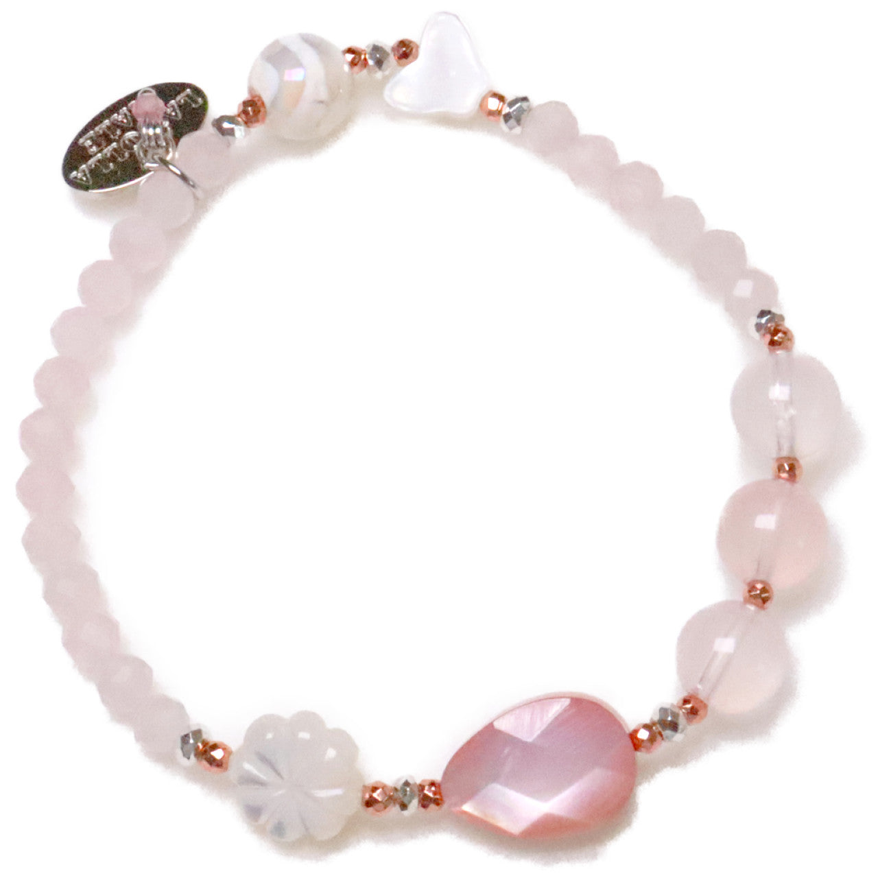 【Pink! Pink! Pink!】水紋天珠×ローズクォーツ×ピンクシェル×マザーオブパール ブレスレット