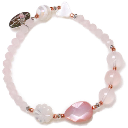 【Pink! Pink! Pink!】水紋天珠×ローズクォーツ×ピンクシェル×マザーオブパール ブレスレット