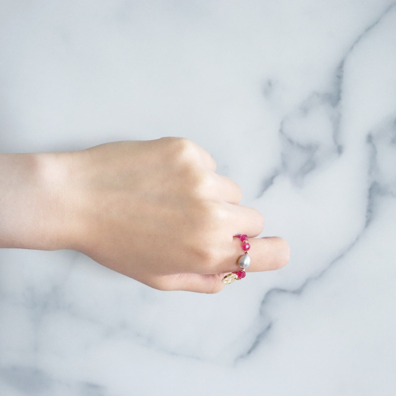 【Flames of Crimson】ルビー×人工ルビー×パール リング