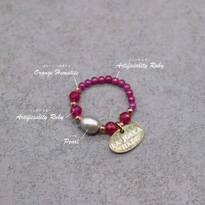 【Flames of Crimson】ルビー×人工ルビー×パール リング