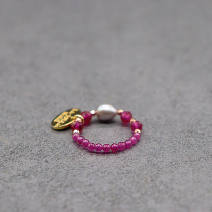 【Flames of Crimson】ルビー×人工ルビー×パール リング