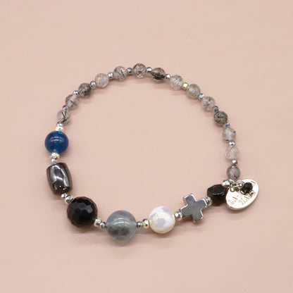 【・MA・YO・KE・】亀甲天珠×モリオン×ブラックアクアマリン×ブラックルチルクォーツ ブレスレット