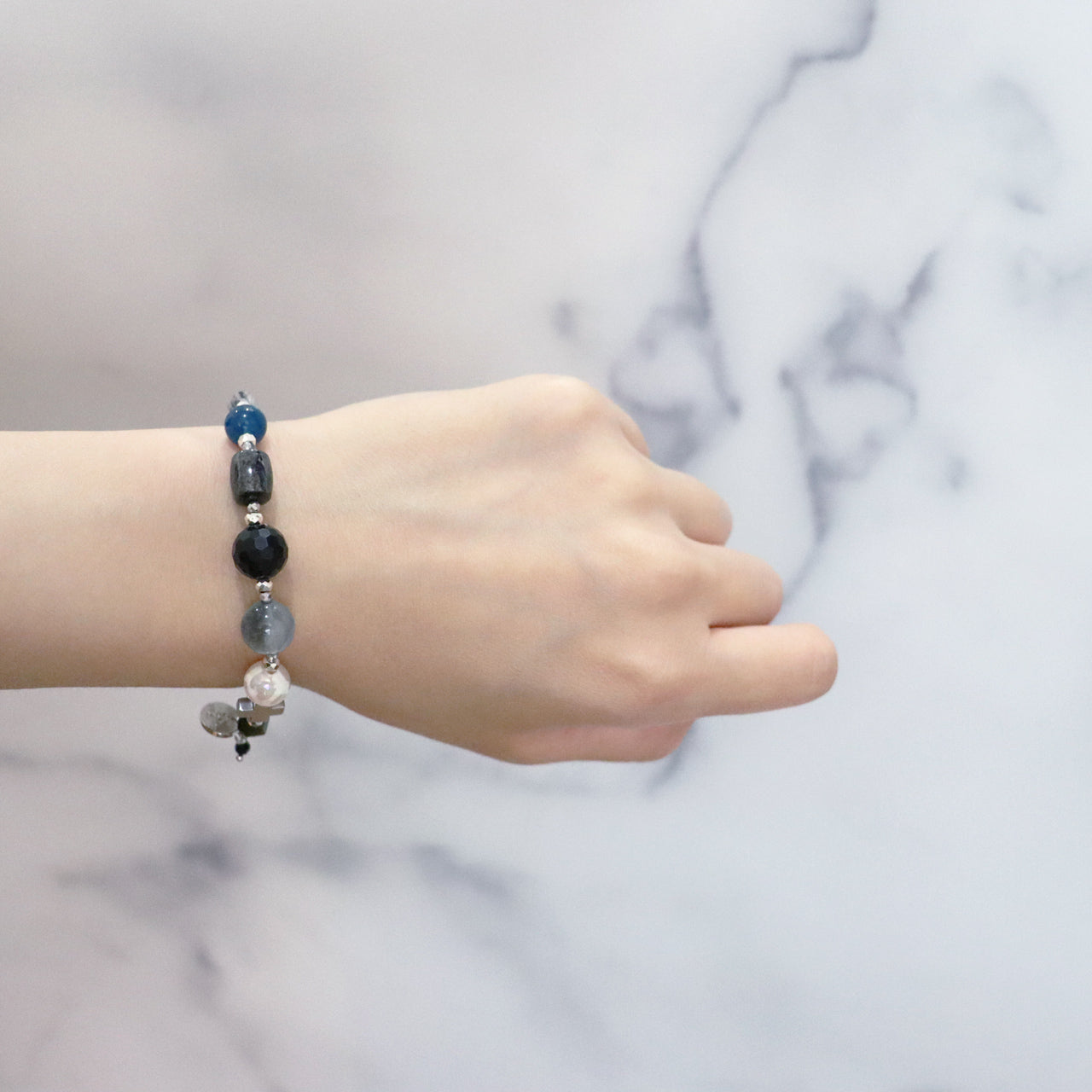 【・MA・YO・KE・】亀甲天珠×モリオン×ブラックアクアマリン×ブラックルチルクォーツ ブレスレット