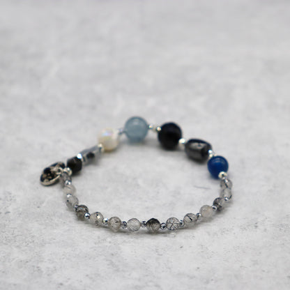 【・MA・YO・KE・】亀甲天珠×モリオン×ブラックアクアマリン×ブラックルチルクォーツ ブレスレット