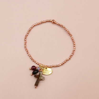 【・MA・YO・KE・】オレンジヘマタイト×マザーオブパール×オニキス×ガーネット ブレスレット