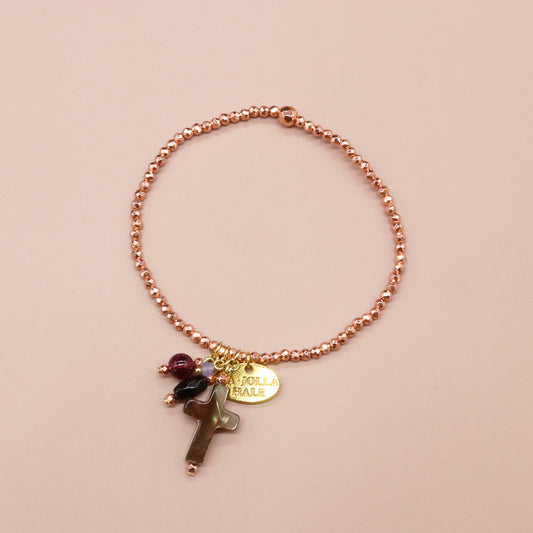 【・MA・YO・KE・】オレンジヘマタイト×マザーオブパール×オニキス×ガーネット ブレスレット