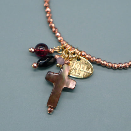 【・MA・YO・KE・】オレンジヘマタイト×マザーオブパール×オニキス×ガーネット ブレスレット