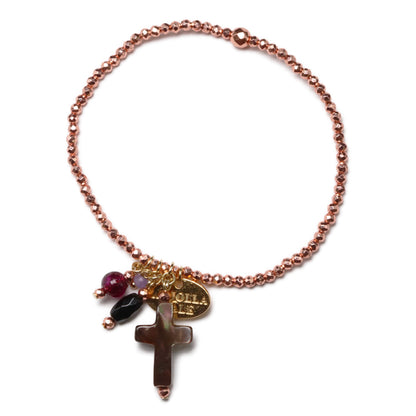 【・MA・YO・KE・】オレンジヘマタイト×マザーオブパール×オニキス×ガーネット ブレスレット