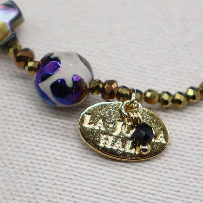 【La・Fall Marrón】亀甲天珠×オレンジガーネット×モスコバイト×アバロニシェル×スモーキークォーツ ブレスレット